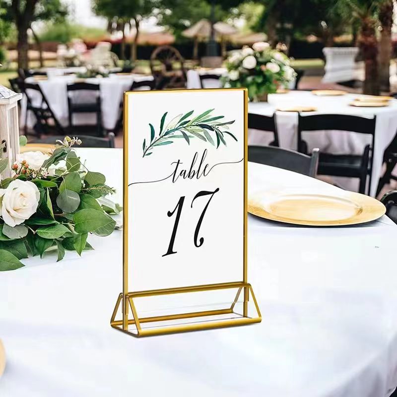 Acrylic golden edge triangle table card horizontal and vertical double-sided photo frame display stand transparent table card