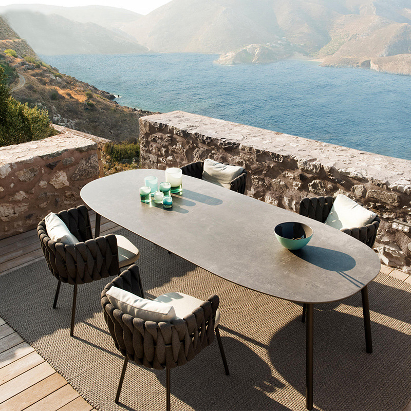 Mesa y silla de cordón al aire libre Hotel Villa Resort Mesa larga ocio Jardín al aire libre Silla de comedor de aluminio impermeable image 11