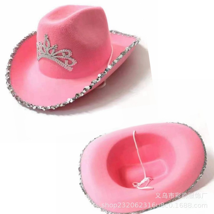 Fábrica directa de fieltro sombrero de vaqueros rosado de sequillas corona sombrero de vaqueros de peluche corona sombrero Lincoln