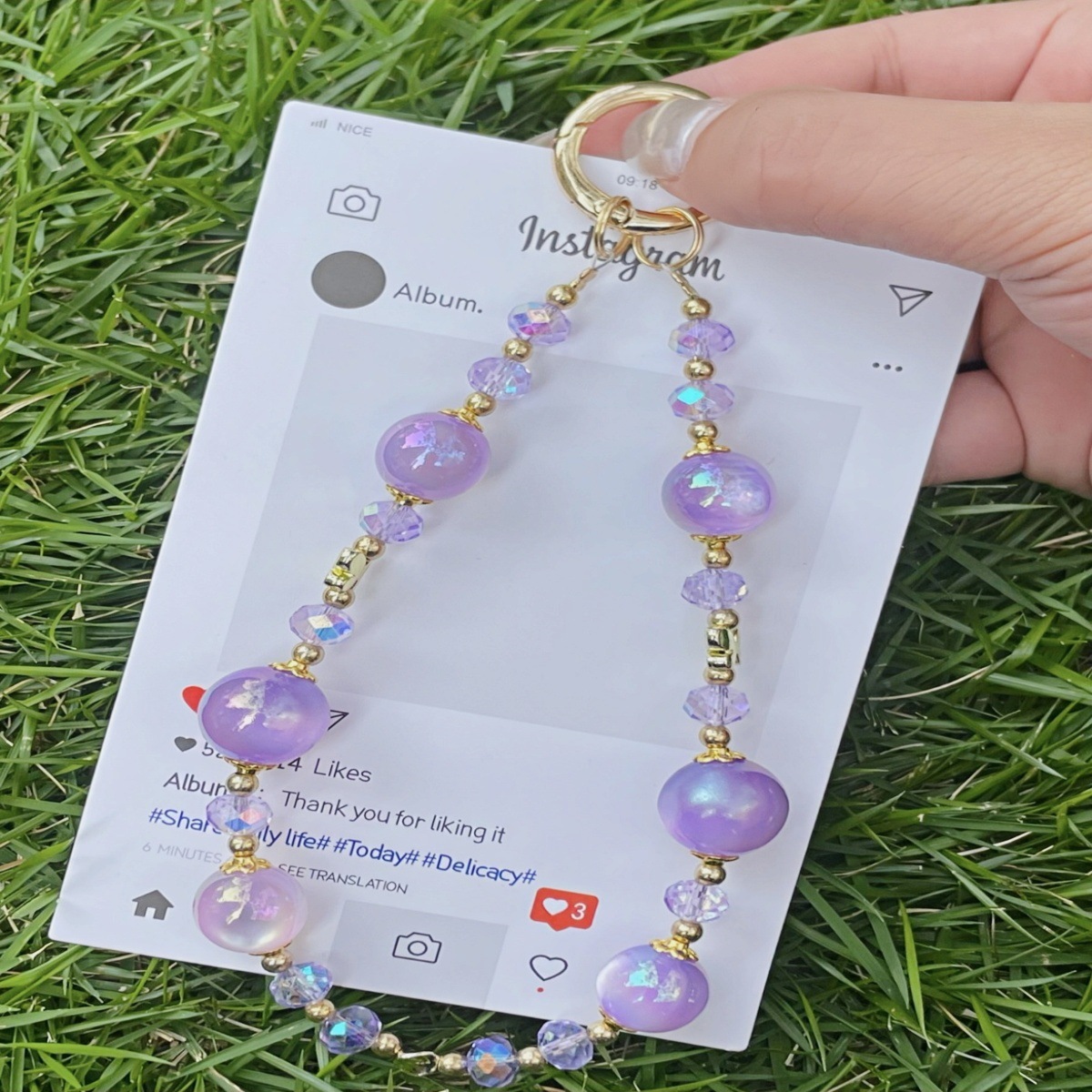 Personalidad cordón de cadena de teléfono móvil con cuentas universal estilo ins colorido streamer cristal redondo cadena corta pulsera moda al por mayor