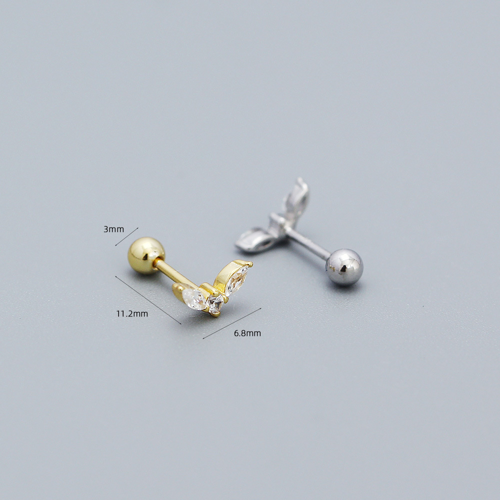 925 Sterling Silver Ear Needle Material 18K Real Gold Plated, Platinum Plated Plating Material 1 Pair 925 Sterling Silver Leaf Zircon Electroplating 18K Real Gold Plated Platinum Plated Ear Studs