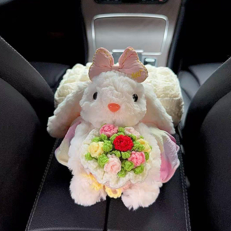 2026 New Model Car Tissue Box, Cute Rabbit Design, High-End Feel, for Use in Car Armrest Box, Cute Decoration