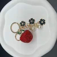 Креативный милый глиняный стразовый жемчужный брелок для ключей с имитацией фруктов, пара, перцовый яблоко