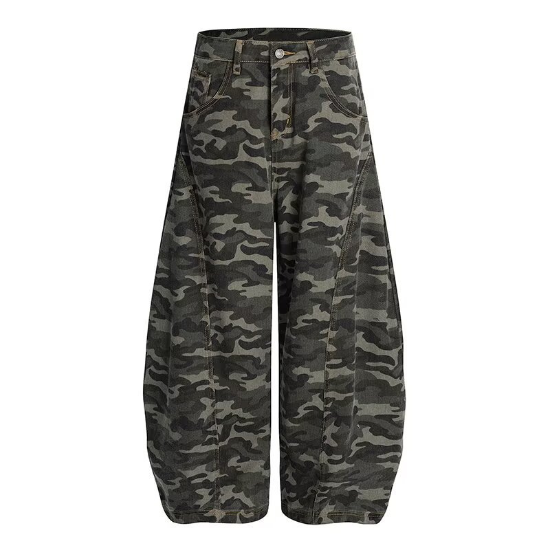 Jean cargo camouflage rétro, pantalon de travail à jambes larges, modèle multipoches pour hommes et femmes._voghion.com