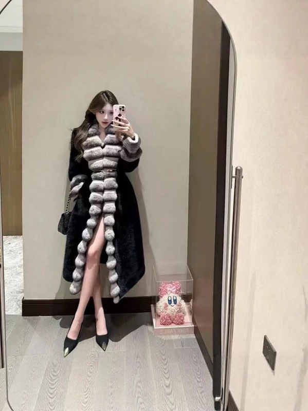 新款貂绒皮草大衣女中长款毛毛外套时尚名媛冬季保暖大衣|undefined