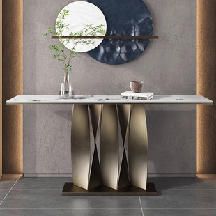 Custom Italian-Style Light Luxury Foyer Table, Living Room Decorative End Table, Metal Stainless Steel Entryway Wall-Mounted Foyer Console Table