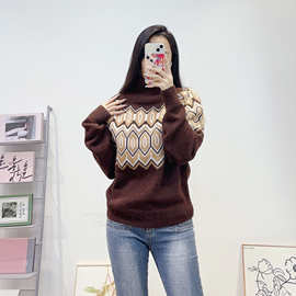 法式复古费尔岛提花毛衣女小众设计2025秋冬软糯羊毛半高领针织衫