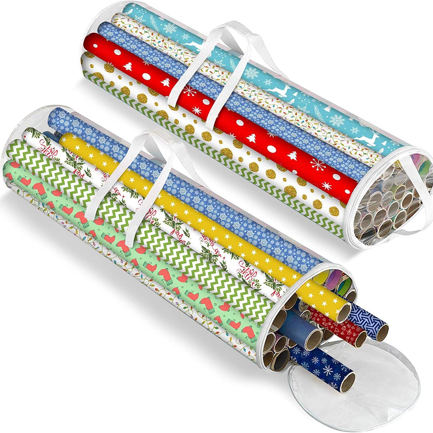 工厂直供亚马逊圣诞节日礼品PVC透明防水防尘收纳袋节日纸筒储物
