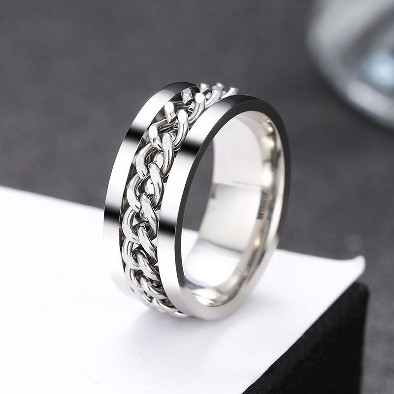 Circle Pattern Men'S Gender Casual Simple Style Circle Stainless Steel Plating Chain Men's Rings