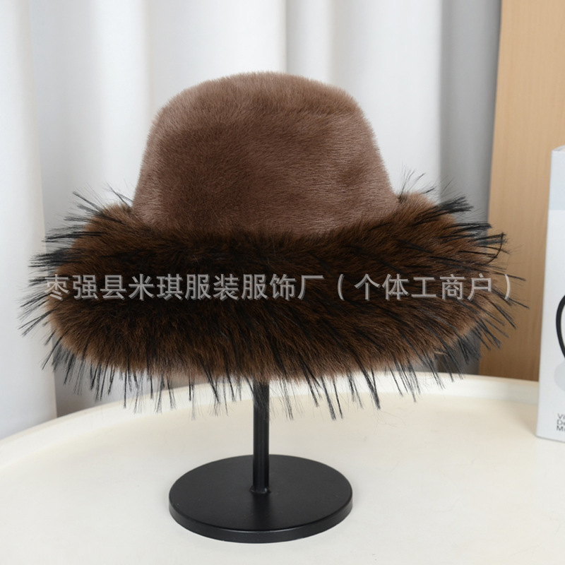 长毛绒渔夫帽秋冬季仿皮草盆帽加厚保暖女士帽子百搭护耳蒙古帽|undefined