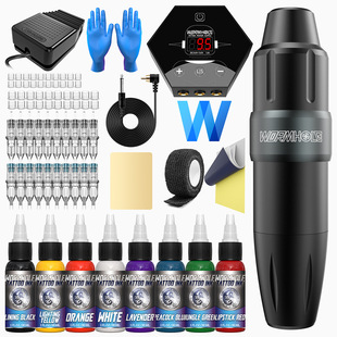 Beginner tattoo pen suit with 8 bottles of high-grade pigment integrated needle tattoo power RCA line transfer paper cross-border