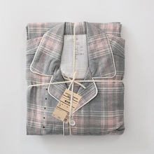 无印全棉日式家居服磨毛法兰绒秋冬纯棉睡衣男士女士情侣长袖套装