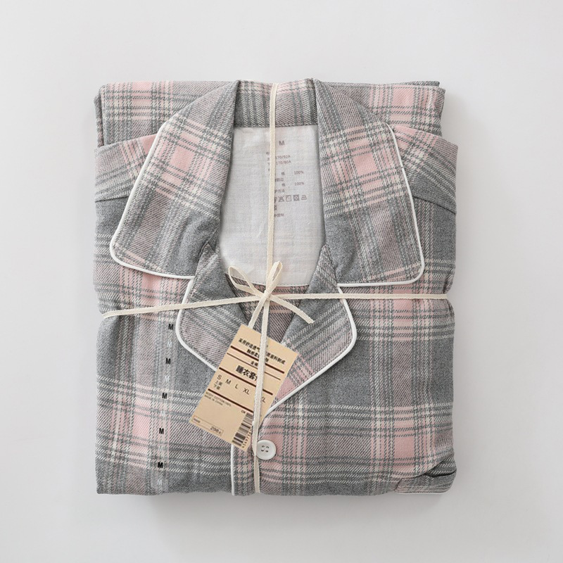 Unprinted Cotton Japanese-Style Home Clothes, Brushed Flannel Autumn and Winter Pure Cotton Pajamas, Men's and Women's Couple Long-Sleeved Suits