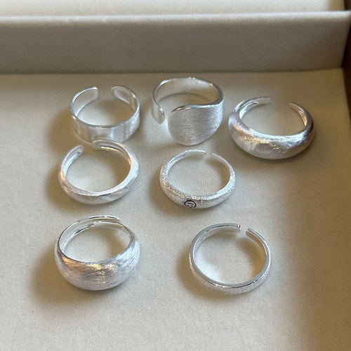 S925 Pure Silver Brushed Ring Set Layered Mixed Batch Option Shiny Silver Sandblasting Process Index Finger Ring Wholesale