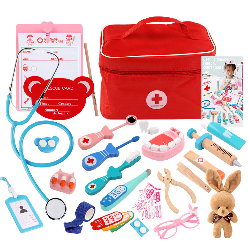 Bolsa de tela simulación portátil pequeño médico enfermera niños diversión imitación juego casa juguete madera