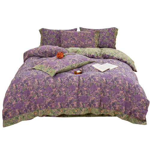 Pure cotton double-layer gauze four-piece set pure cotton A-type autumn and winter bed sheets and quilt covers four seasons simple wedding bedding for sleeping naked