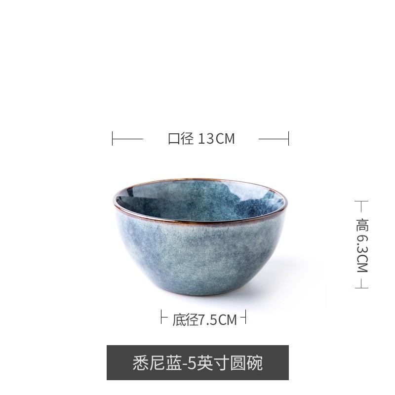 Cuencos de cerámica domésticos de Sydney azul de 5 pulgadas tazón de arroz tazón de sopa retrógrado azul tazón de comida exportación transfronteriza