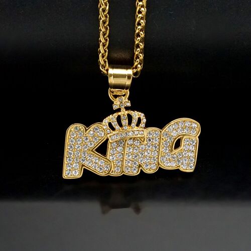European and American Cross-border New Hip-hop Trendy Jewelry Stainless Steel Gold-Plated Crown KING King Letter Pendant DZ1314