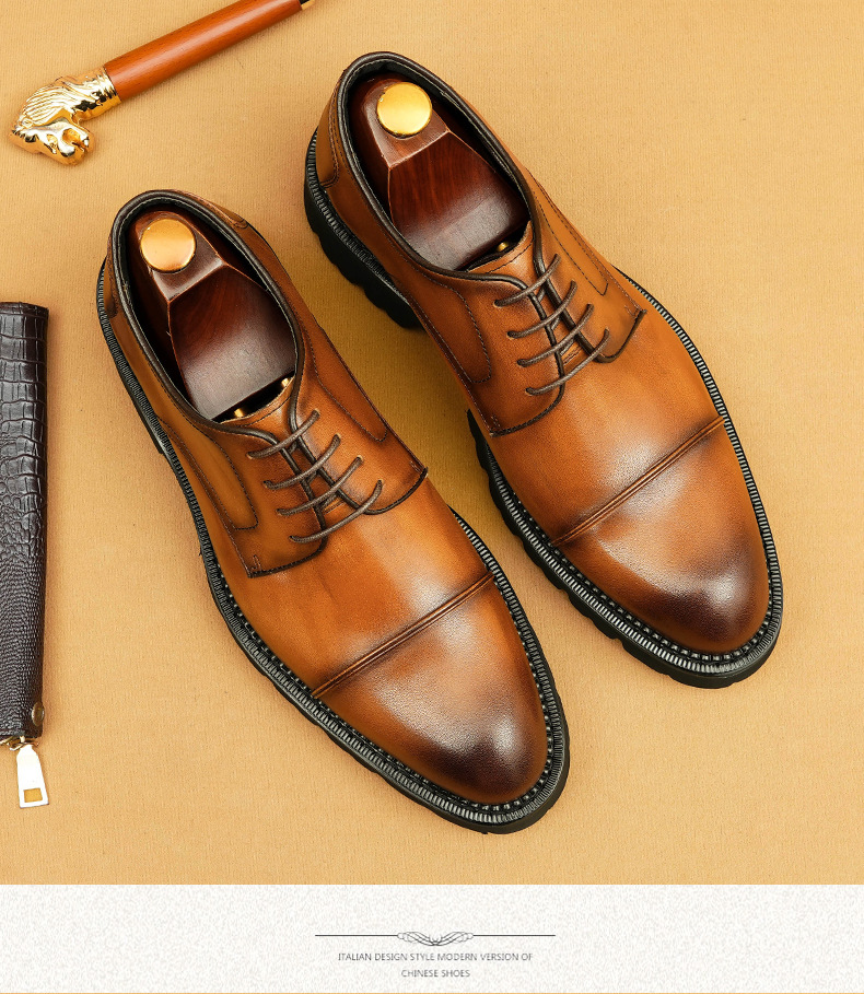 Formal business casual leather men's three-point leather shoes with thick soles_vogvips.com