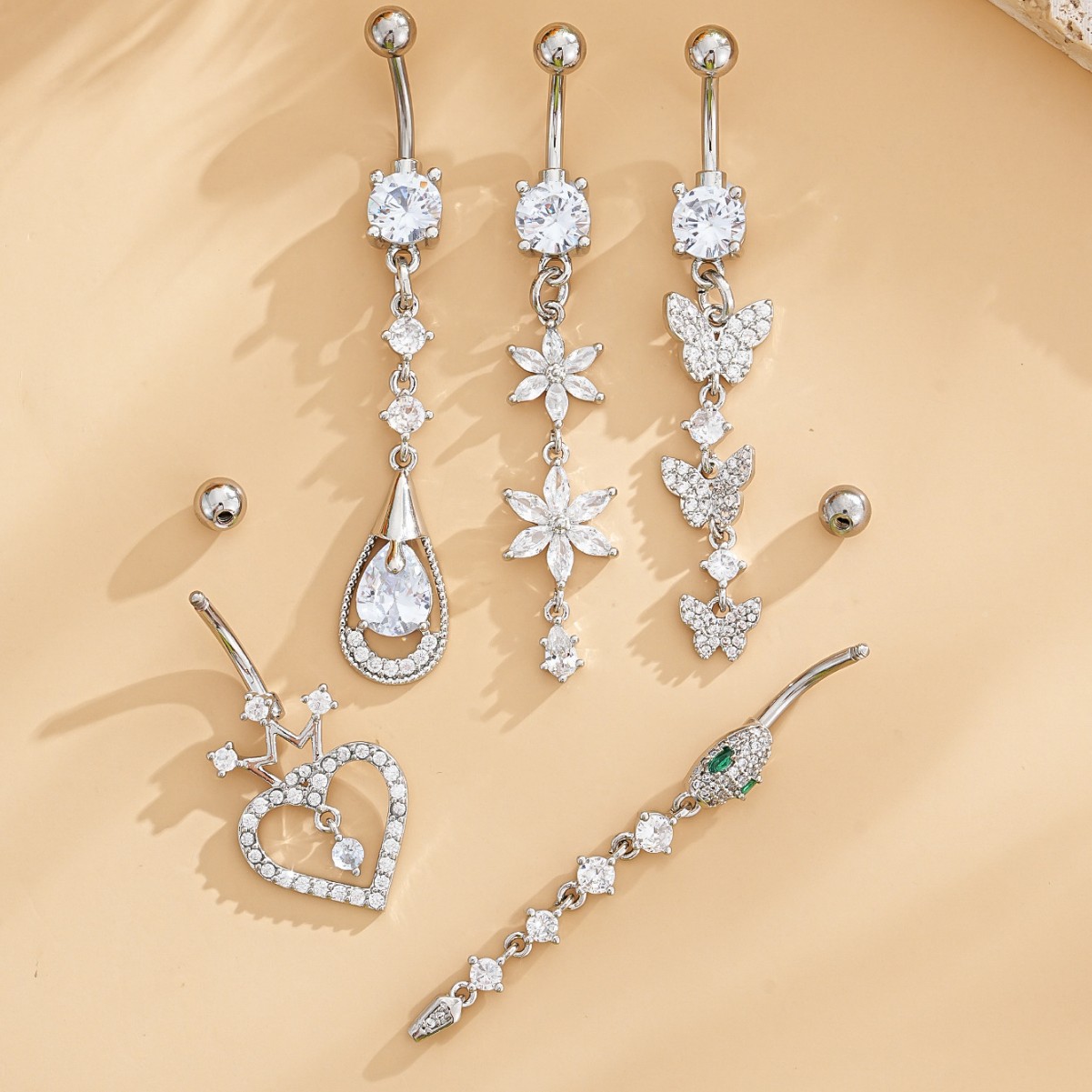 Set de piercings nombril élégants doré zircon bijoux de corps_voghion.com