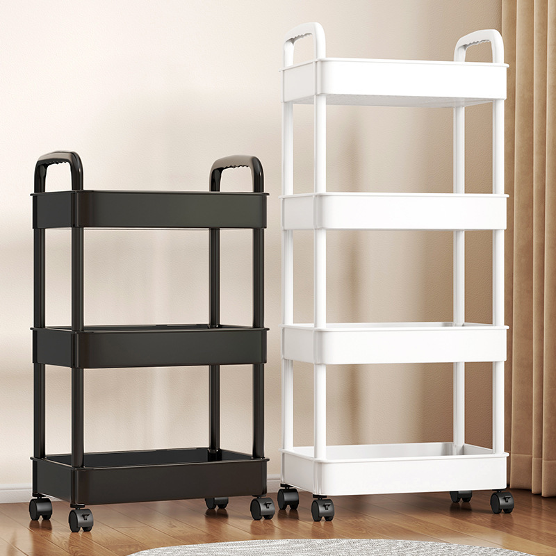 Estante de almacenamiento multicapa Estante de almacenamiento con grietas Estante de cochecito para el hogar en la sala de estar Estante de almacenamiento de plástico blanco para bocadillos