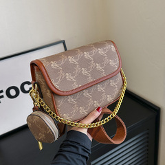 高級感女包包2024新款法式復古印花小方包百搭寬肩帶斜挎包單肩包