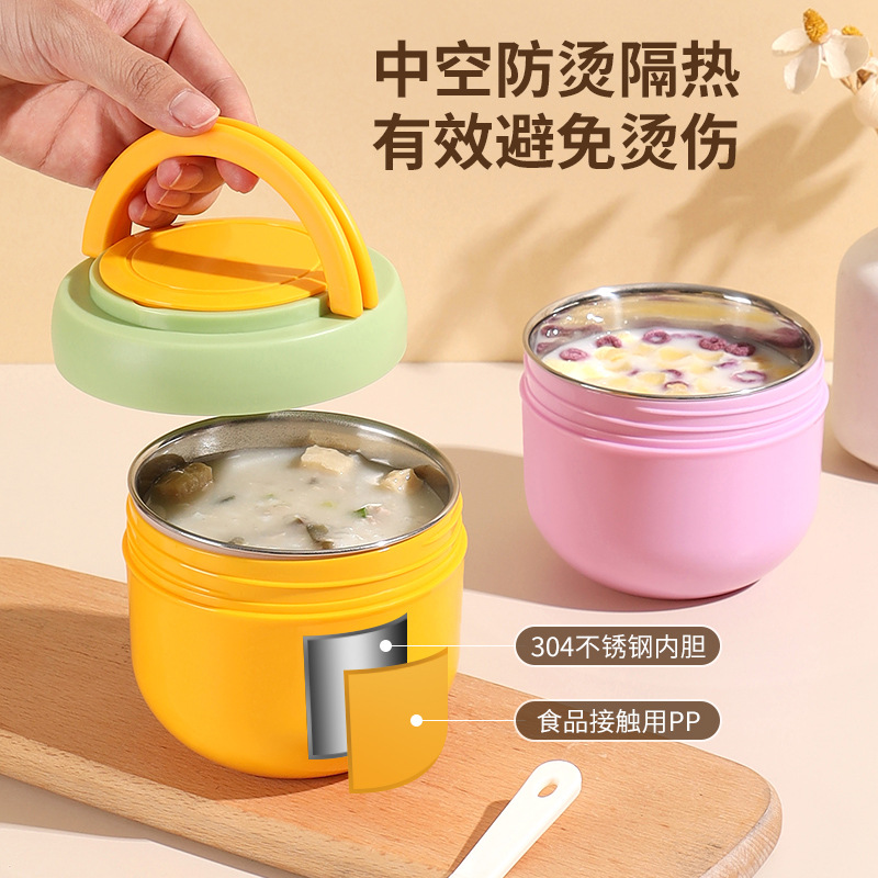 304 Stainless Steel Soup Bowl with Lid, Breakfast Cup, Microwaveable Lunch Box, Food-Grade Insulated Cup