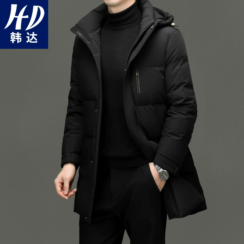 Velvet long winter down jacket, hat, duck down, mid-length