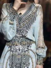 大码女装2025秋季新款时尚设计感胖mm宽松显遮肉收腰民族风长裙