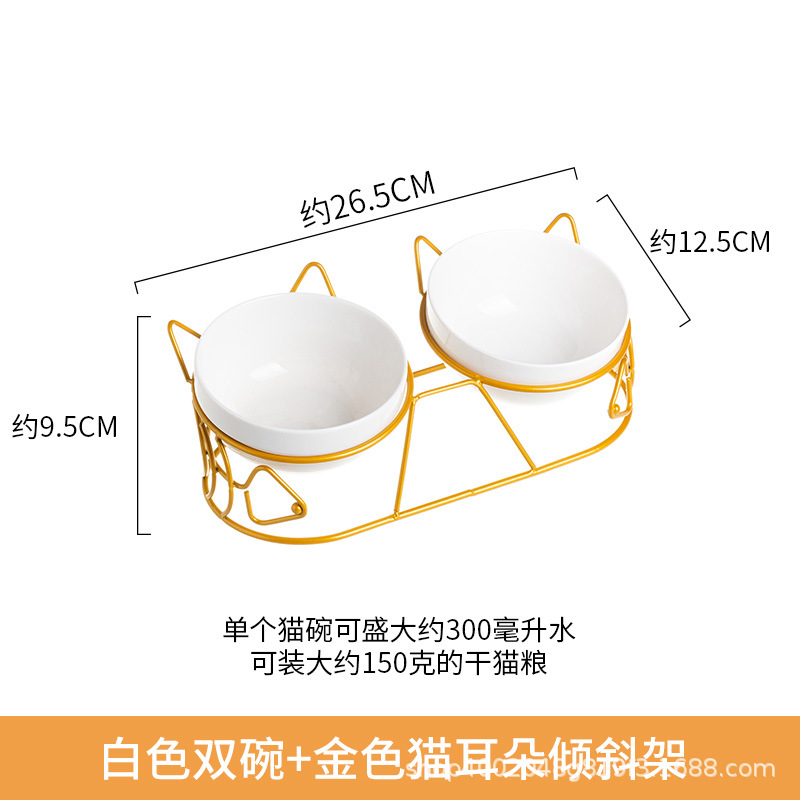 Pet gato tazón de cerámica doble tazón de protección columna cervical fijo inclinación antidetonante gato perro tazón de comida tazón de arroz tazón de comida para gatos tazón de agua