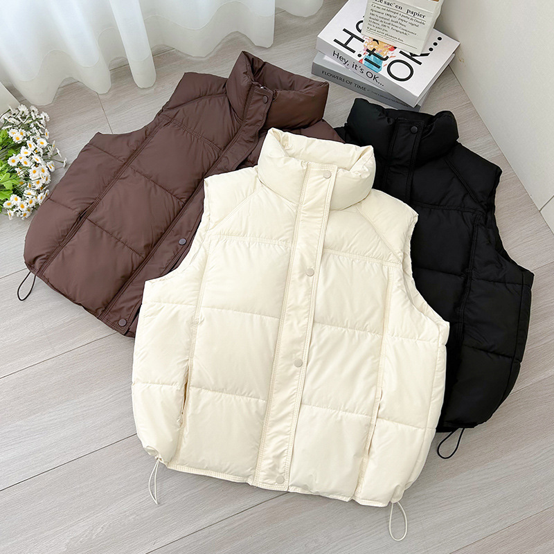 Chaleco de algodón de cuello vertical chaleco de damas otoño-invierno 2025 nuevo suelto de hombro de camisa de moda chaleco de damas chaqueta
