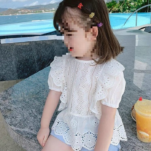 Girls' tops lace hollow breathable shirt tops 24 spring and summer new style foreign trade children's clothing drop shipping 3-8 years old