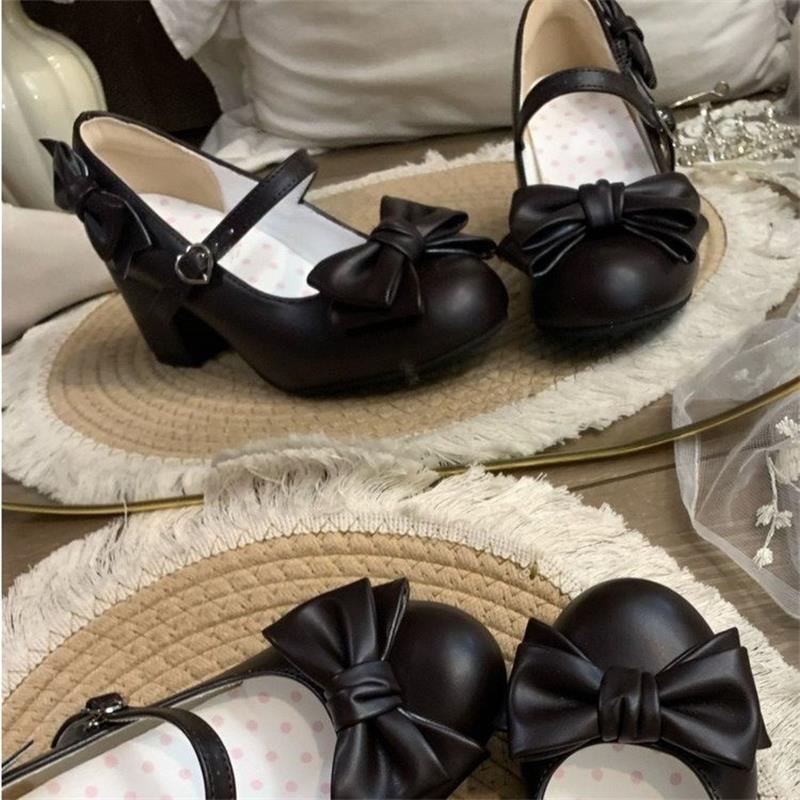 Nuevo Lolita dulce arco de marizhen cabeza redonda zapatos de lolita zapatos de cuero delgados elegantes japoneses