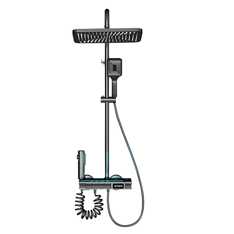 Ducha de ducha conjunto de pistola gris todo cobre temperatura constante flor de soleado baño de pantalla digital luz de atmósfera boquilla de ducha presurizada baño