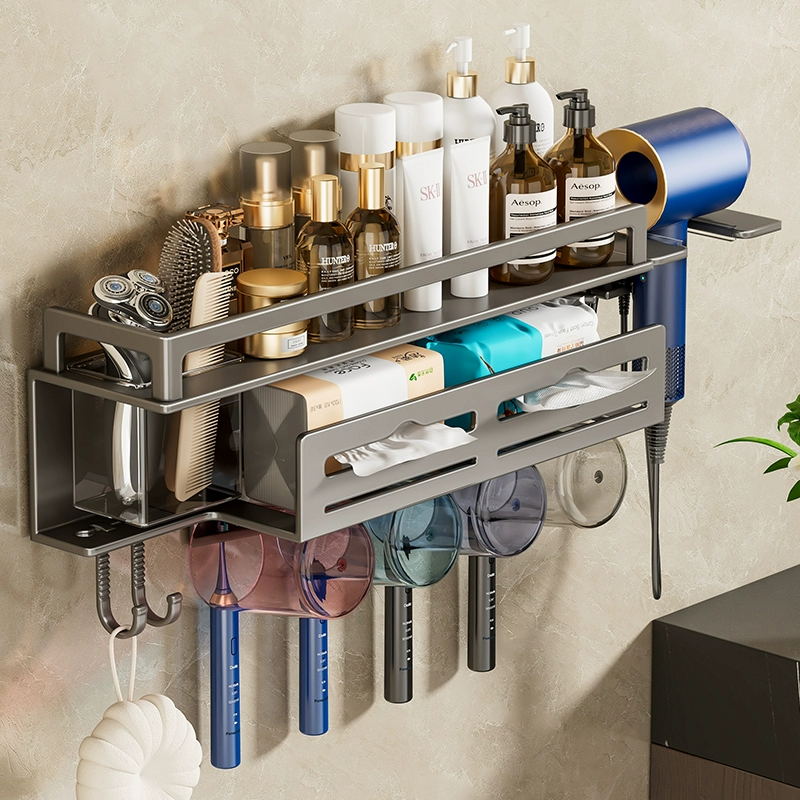 Полка для хранения, настенная, без перфорации, зубная щетка, полотенце для лица, ванная комната, многофункциональный кронштейн, стеллаж для хранения фена