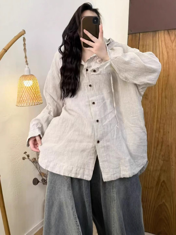 文艺风干洗亚麻日系 可拆卸连麦上衣2025 秋新款单排扣慵懒风均码|undefined