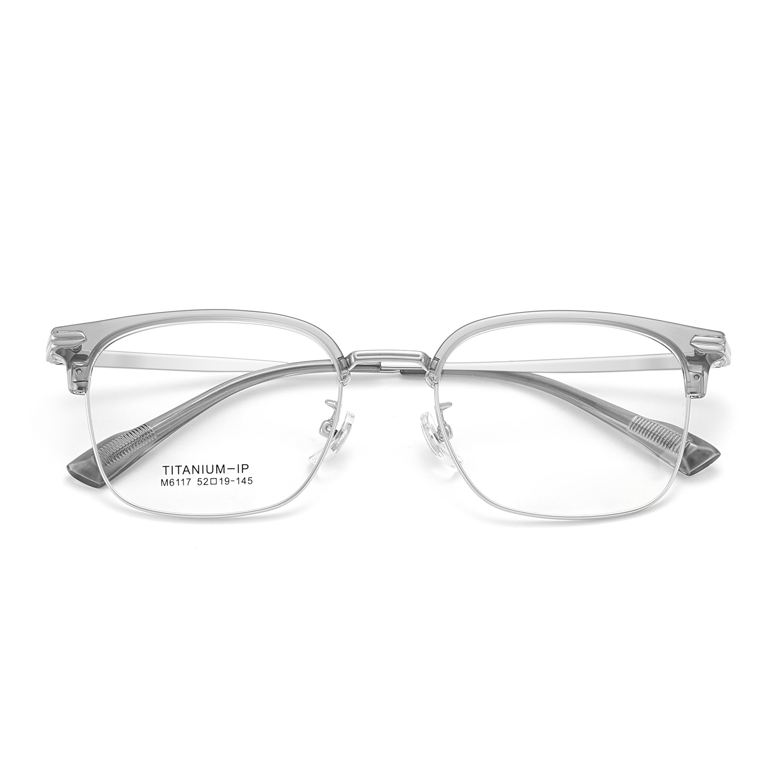 Moda y moda cool gris ceja cuadrada marco de titanio marco de gafas vacío IP galvanoplastia disponible con grado Danyang al por mayor