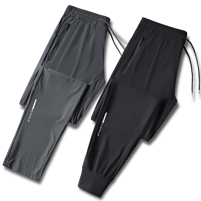 Summer Ice Silk Pants for Men, Ultra-Thin, High Elasticity, Sports Casual Pants, Quick-Dry, Silky Straight-Leg, Large Size, Long Pants, Quick-Drying