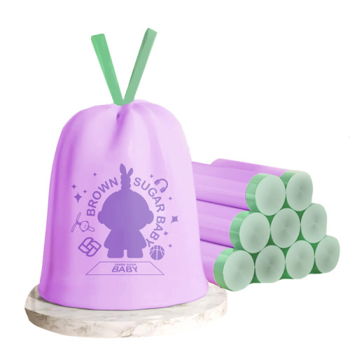 Sugar Bear Co-branded drawstring trash bag with thick handles, heavy-duty household carry-on, durable and self-sealing plastic bag