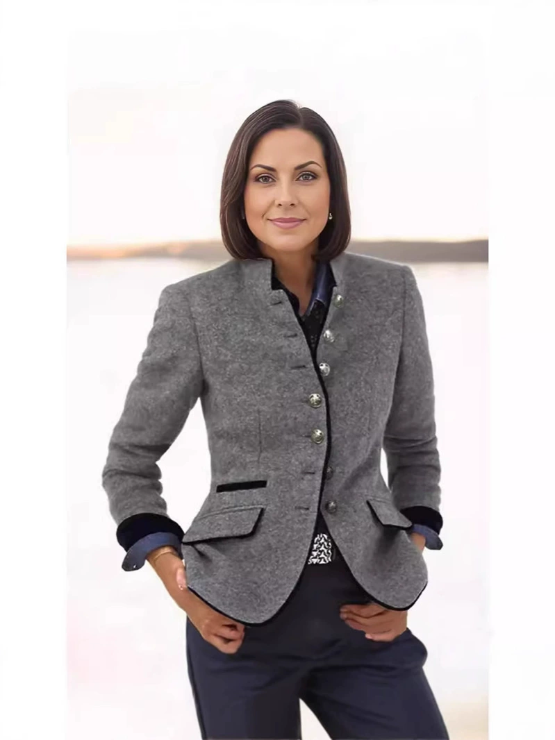 2024 Европейский и американский стиль Casual AliExpress Amazon, модная многофункциональная куртка с цветными пуговицами, новая весенняя женская шерстяная куртка