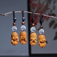 Yabai Carved New Style Four Small Buddhas Creative Bag Hook Keychain Phone Chain Unisex General Wares Gift Pendant