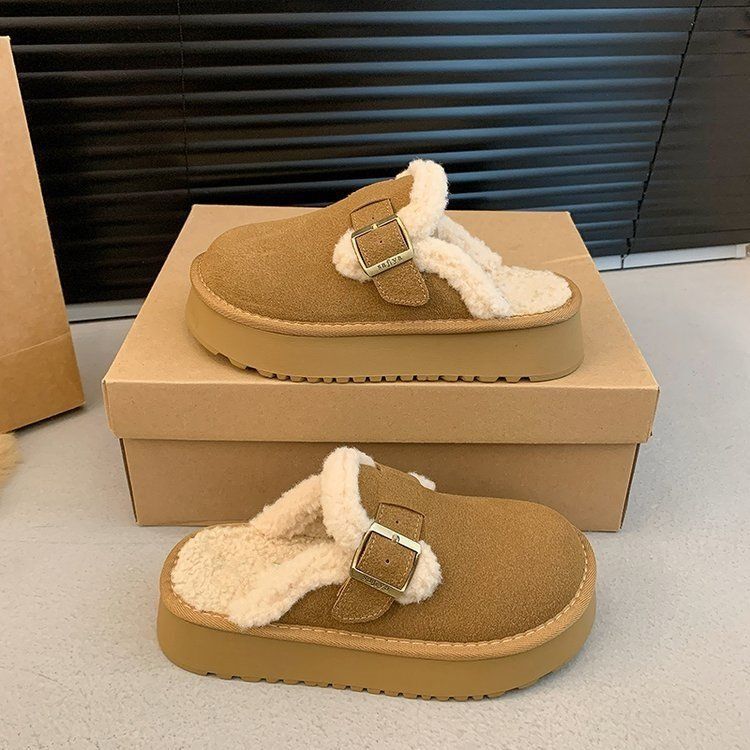 Furry Slippers for Women, Birkenstock Shoes, New Winter Thick-Soled Snow Boots, Plus Velvet, Thickened and Warm New Slippers