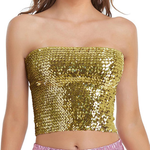 European and American sequined top DS costume stage clothing nightclub flash sequins inner performance clothing high-elastic tube wrap chest