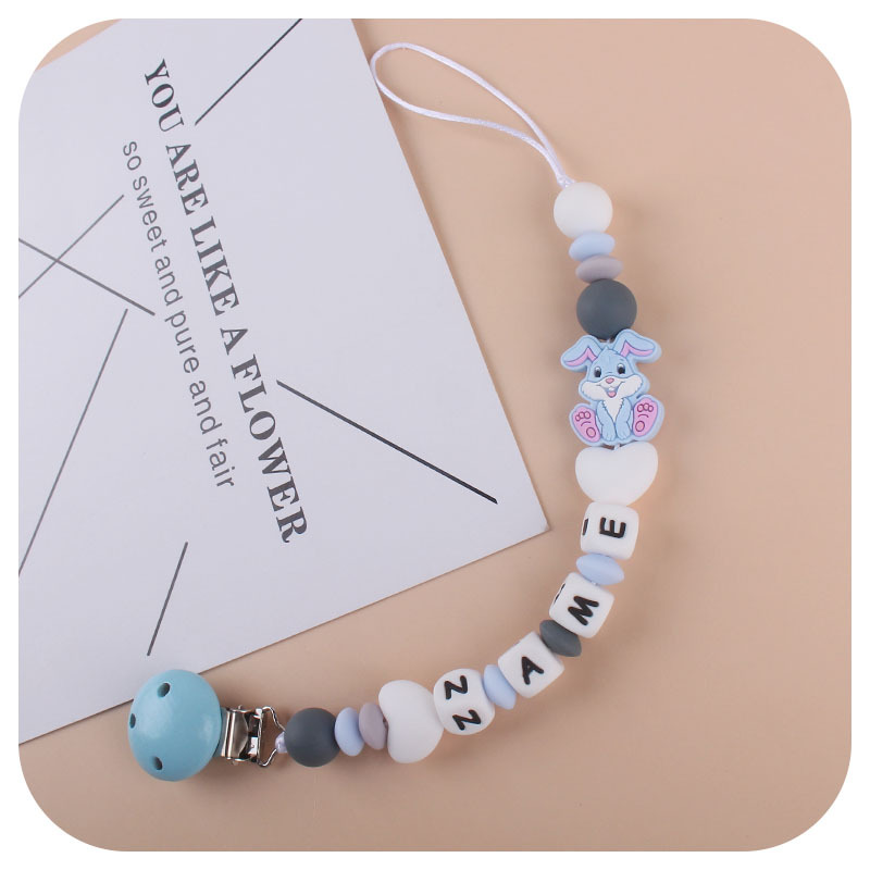 El Comercio exterior nueva cadena de chupete de conejo de silicona suministros para bebés personalizable nombre del bebé cadena anti-caída
