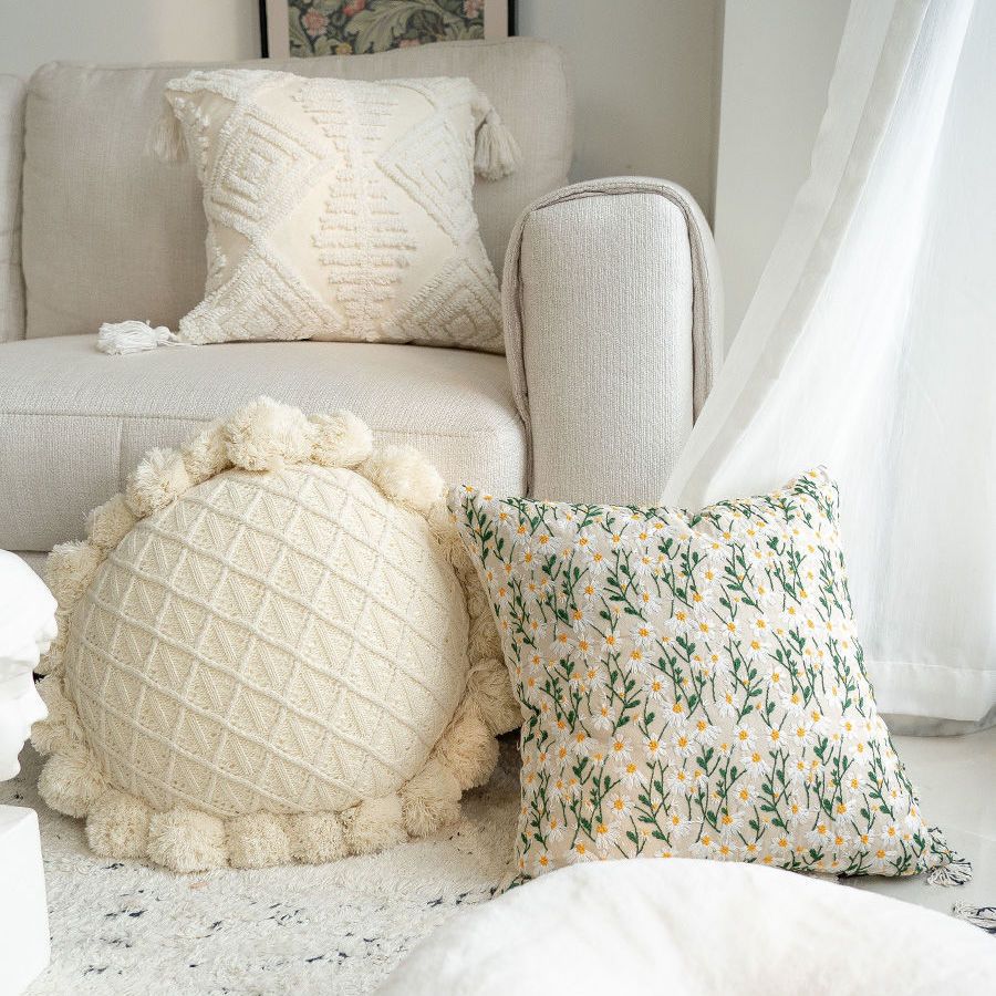European Pastoral Style Embroidered Pillow Case Accessible Luxury Sofa Bedside Pillow Ins Knitted Cushion