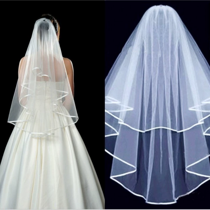 Оптовая Свадебная пряжа вуаль двухслойная лента с окантовкой многослойной формы вуаль плюс гребень для волос головной убор прямые поставки с фабрики