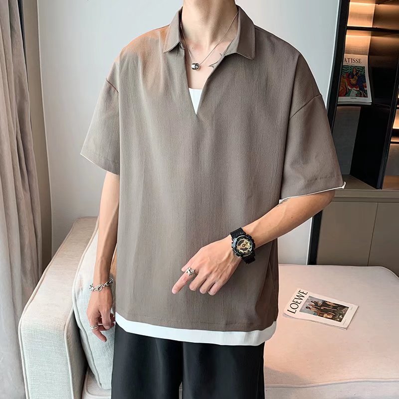 Verano simple estilo japonés casual polo hombres estilo Hong Kong solapa manga corta estudiantes sueltos estilo Harajuku camiseta tendencia