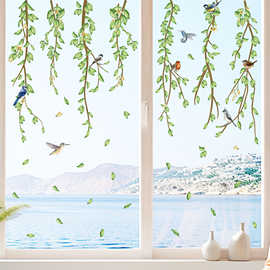 春天绿色植物藤蔓蝴蝶家居墙贴客厅卧室玻璃窗跨境可移除MUP1850