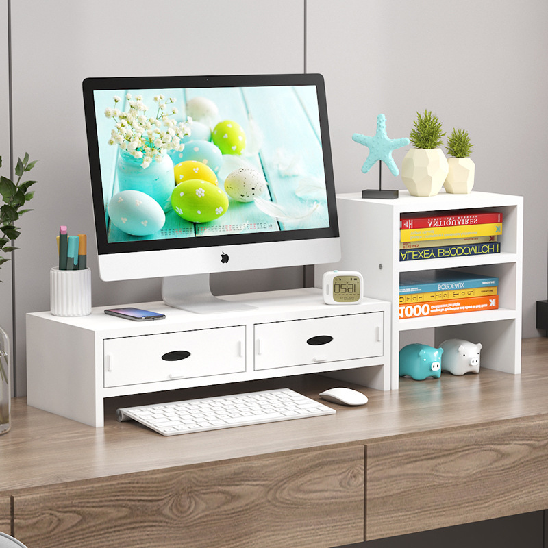 Computer Elevated Stand with Drawer, Office Desk Storage Rack, Desktop Monitor Screen Base, Height-Adjustable Stand Computer Elevated Stand with Drawer, Office Desk Storage Rack, Desktop Monitor Screen Base, Height-Adjustable Stand