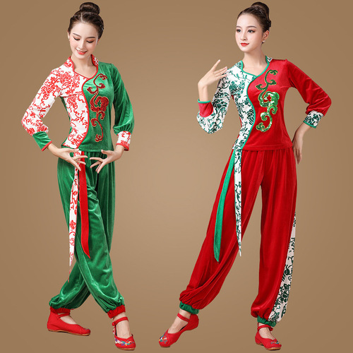 New Square Dance Costume Set Winter Cloud Skirt Gold Velvet Yangge Classical Dance Costume for Middle-Aged and Elderly Performance Wear